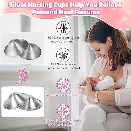 FATI Silver Nursing Cups 2-Pack | 925 Sterling Silver Nipple Shields for Sore Nipple Relief thumbnail 5