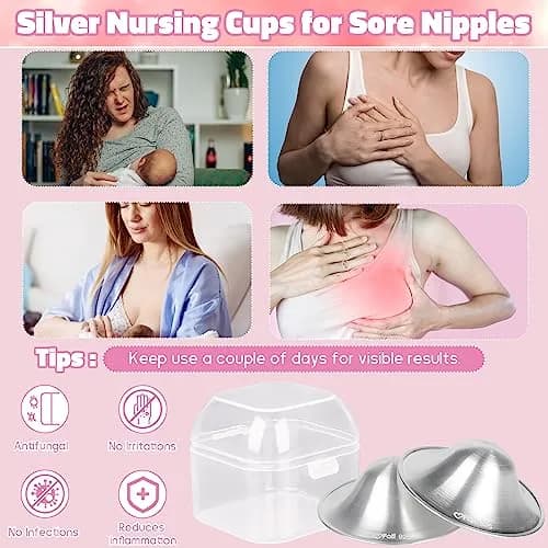 FATI Silver Nursing Cups 2-Pack | 925 Sterling Silver Nipple Shields for Sore Nipple Relief thumbnail 2