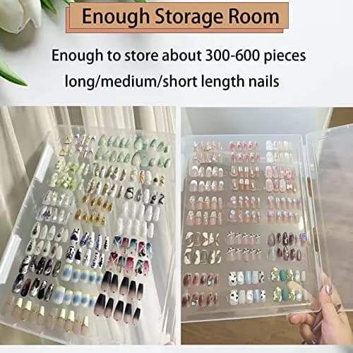 GUXACU Large Transparent Press-On Nail Storage Box (12*9*0.8 inch) | 600 Pieces Capacity, Organizer & Display thumbnail 7