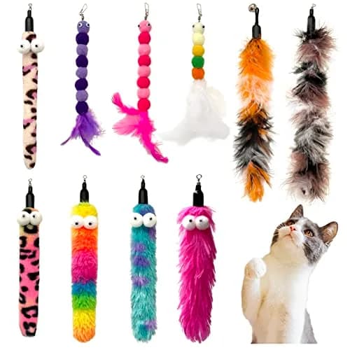 AcceLeah Cat Worm Toy Refills for Fishing Pole Wand Attachments, 10Pcs Cat Worms and Dragonfly Teaser Refills thumbnail 1