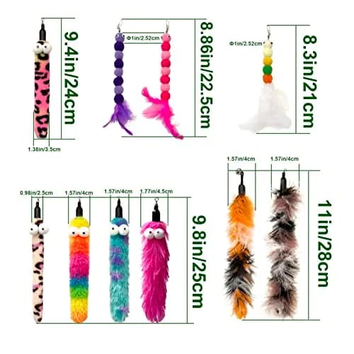 AcceLeah Cat Worm Toy Refills for Fishing Pole Wand Attachments, 10Pcs Cat Worms and Dragonfly Teaser Refills thumbnail 2
