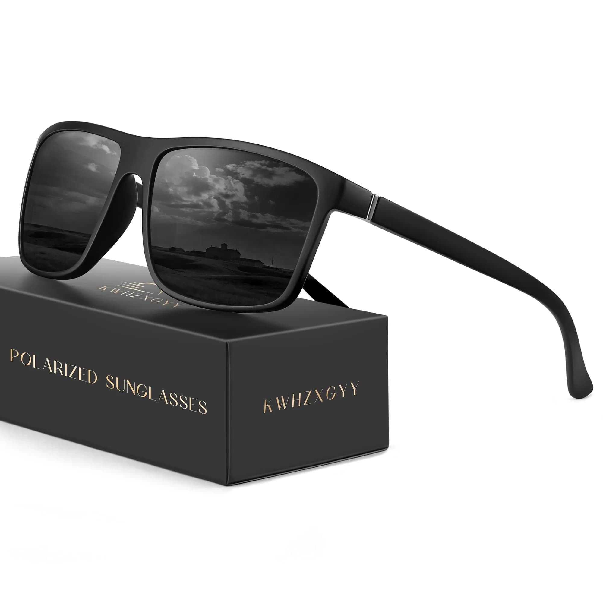 KWHZXGYY Polarized Sunglasses for Men & Women, Retro Square Frame, UV400 Protection — A01-matte Black Frame/Gun Metal/Black Lens