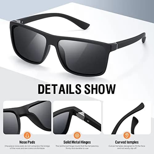 KWHZXGYY Polarized Sunglasses for Men & Women, Retro Square Frame, UV400 Protection thumbnail 4