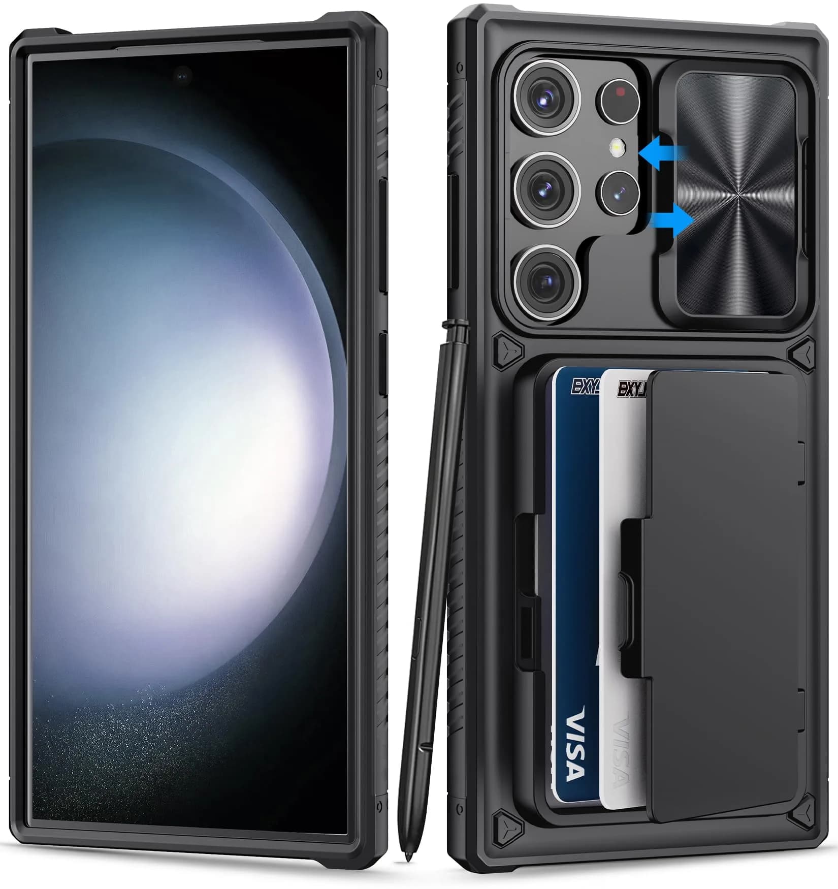 BXYJY Samsung Galaxy S23 Ultra Wallet Case with Card Holder & Kickstand, Black | Shockproof & Camera Cover — Black