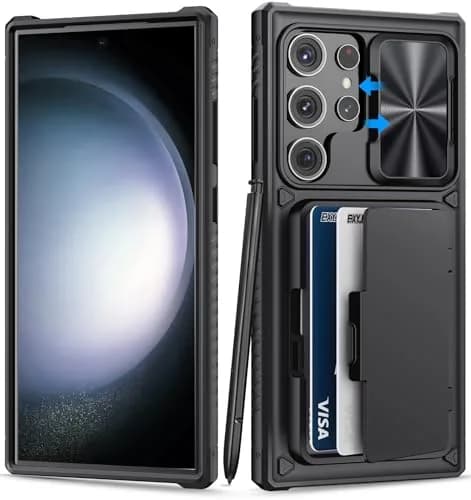 BXYJY Samsung Galaxy S23 Ultra Wallet Case with Card Holder & Kickstand, Black | Shockproof & Camera Cover thumbnail 1