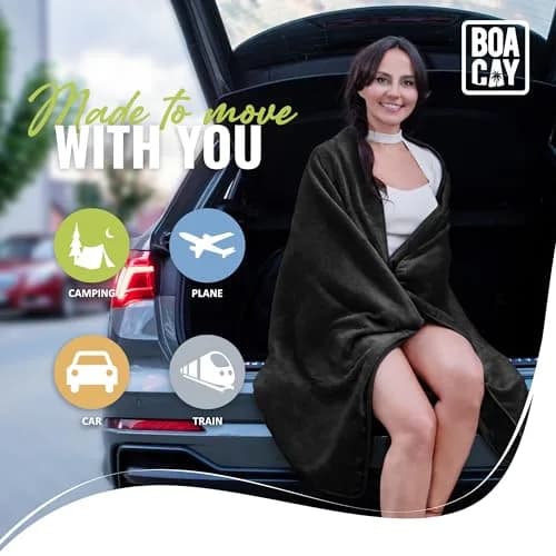 BOACAY Soft & Warm Travel Blanket Pillow 160cm x 100cm | Micro Plush for Airplane & Car thumbnail 8
