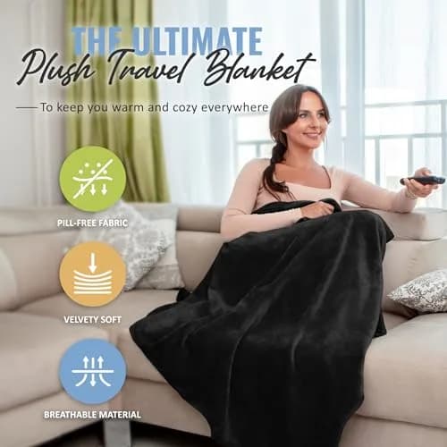 BOACAY Soft & Warm Travel Blanket Pillow 160cm x 100cm | Micro Plush for Airplane & Car thumbnail 2