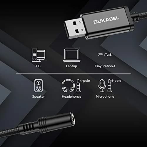 DUKABEL USB to 3.5mm Jack Audio Adapter Cable 1.2M | Stereo Sound with TRRS Mic Support for PC, PS4, PS5 thumbnail 2