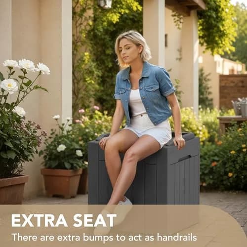 Devoko 30 Gallon Resin Deck Box Waterproof Outdoor Indoor Grey | Garden Storage Bench thumbnail 4