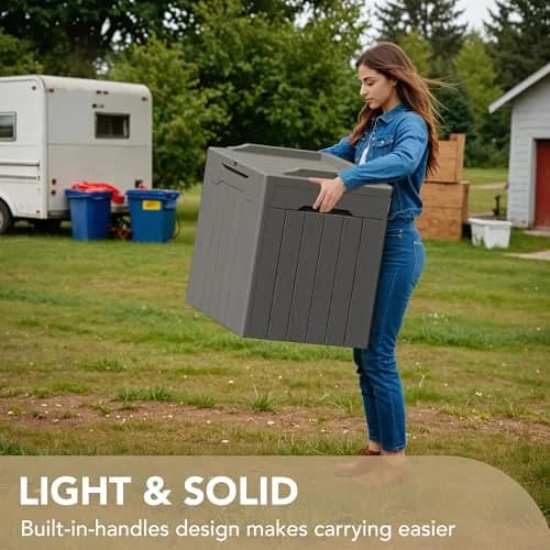 Devoko 30 Gallon Resin Deck Box Waterproof Outdoor Indoor Grey | Garden Storage Bench thumbnail 5