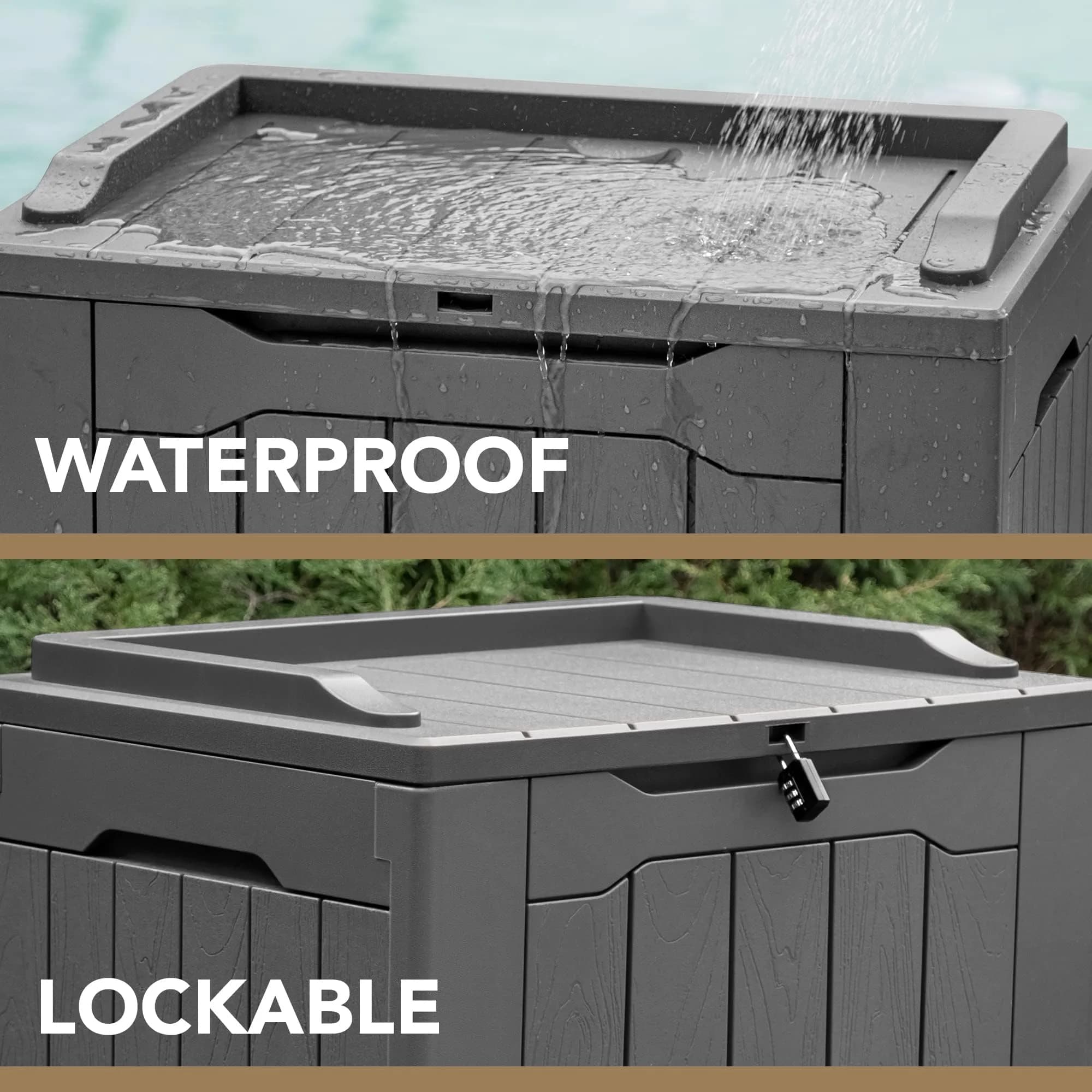 Devoko 30 Gallon Resin Deck Box Waterproof Outdoor Indoor Grey | Garden Storage Bench thumbnail 2