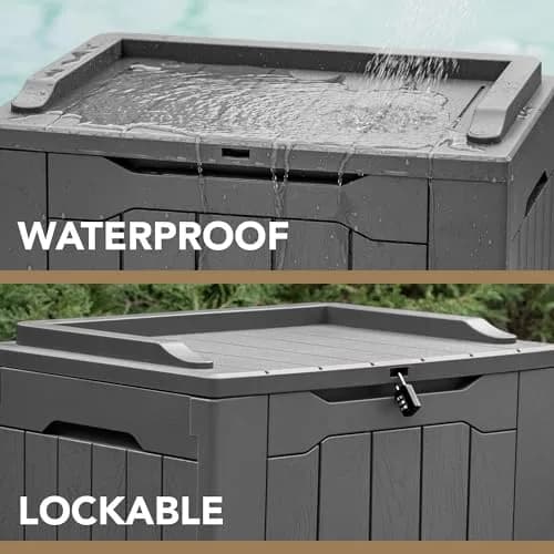 Devoko 30 Gallon Resin Deck Box Waterproof Outdoor Indoor Grey | Garden Storage Bench thumbnail 2
