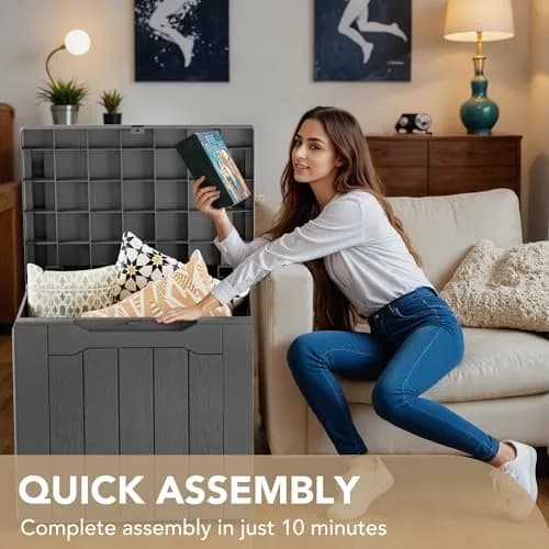 Devoko 30 Gallon Resin Deck Box Waterproof Outdoor Indoor Grey | Garden Storage Bench thumbnail 3