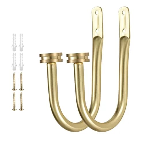 Kemmie Brass Decorative Curtain Holdbacks Set of 2 | Heavy Duty Metal Wall Mount Hooks for Drapery thumbnail 2