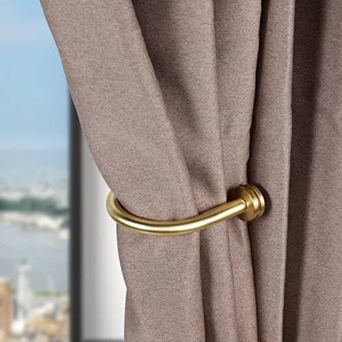 Kemmie Brass Decorative Curtain Holdbacks Set of 2 | Heavy Duty Metal Wall Mount Hooks for Drapery thumbnail 3