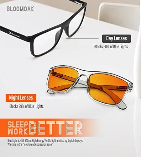Bloomoak 99% Blue Light Blocking Glasses - Amber Lens - 145mm Arm - Standard Size | Blocks 100% Harmful Blue Light thumbnail 2