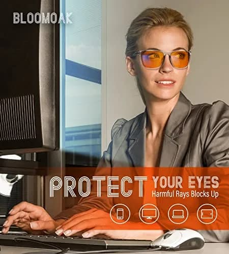 Bloomoak 99% Blue Light Blocking Glasses - Amber Lens - 145mm Arm - Standard Size | Blocks 100% Harmful Blue Light thumbnail 3