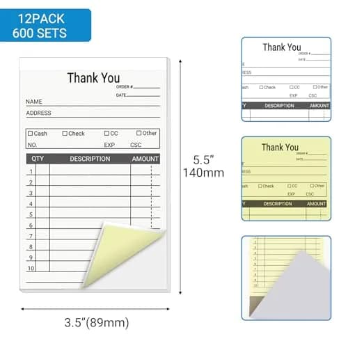 suituts Thank You Receipt Book 12 Pack | 2-Part Carbonless 3.5 x 5.5 Inch | Small Business thumbnail 2