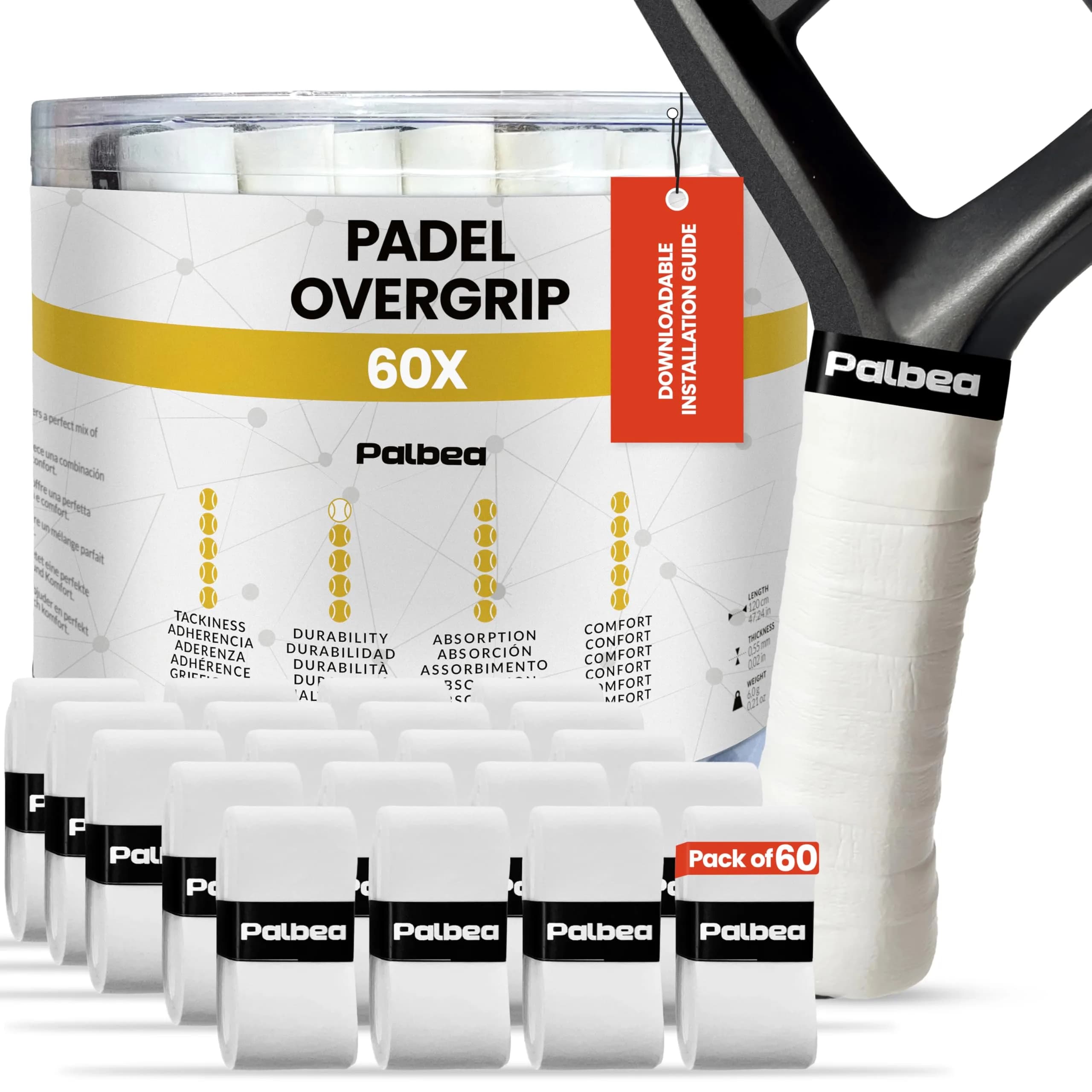 Palbea Padel Racket Grip Tape 6-Pack White | Sweat-Absorbing Non-Slip Overgrip — White