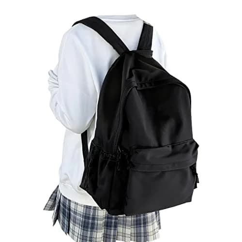 WEPOET Black Backpack For College Women, Middle High School Bag For Girls Bookbag | Water Resistant Nylon Daypack thumbnail 1