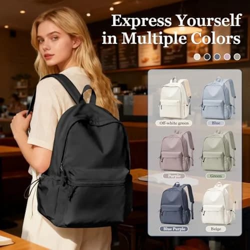 WEPOET Black Backpack For College Women, Middle High School Bag For Girls Bookbag | Water Resistant Nylon Daypack thumbnail 8