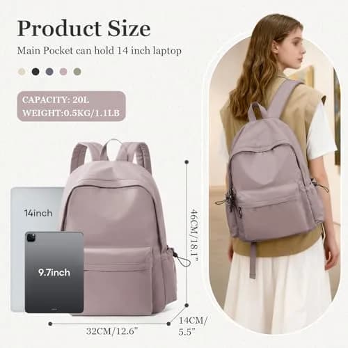 WEPOET Waterproof School Backpack for Men Women, 32cm (12.6in) x 46cm (18.1in) x 14cm (5.5in) | Durable Nylon College Bookbag with Laptop Sleeve thumbnail 2