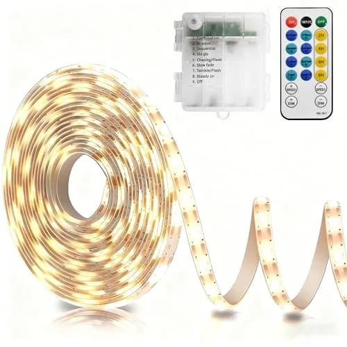 echosari Battery Operated LED Strip Lights Warm White, 16.5Ft with Remote, Timer for Ambient Decor thumbnail 1
