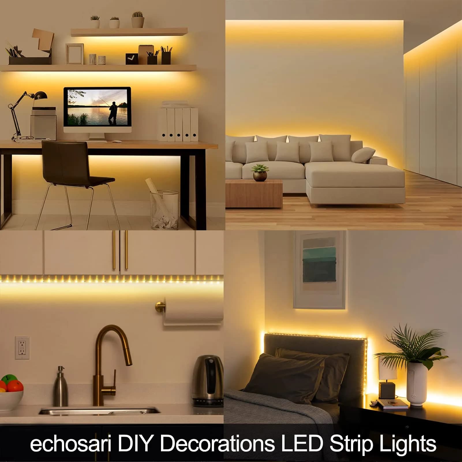 echosari Battery Operated LED Strip Lights Warm White, 16.5Ft with Remote, Timer for Ambient Decor - view 3