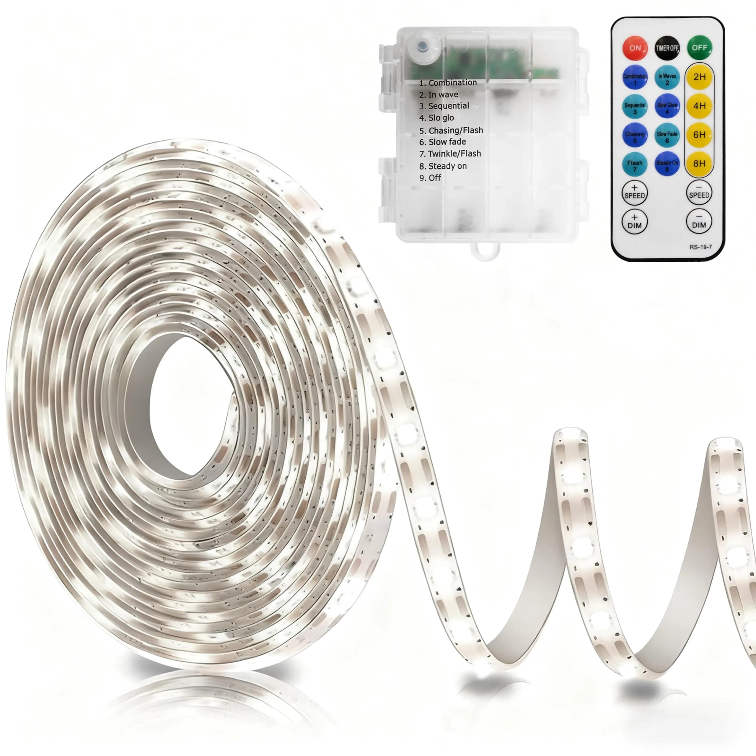 echosari Battery Operated LED Strip Lights, 16.5Ft 150 LED Cool White with Remote, 8 Modes - main product image