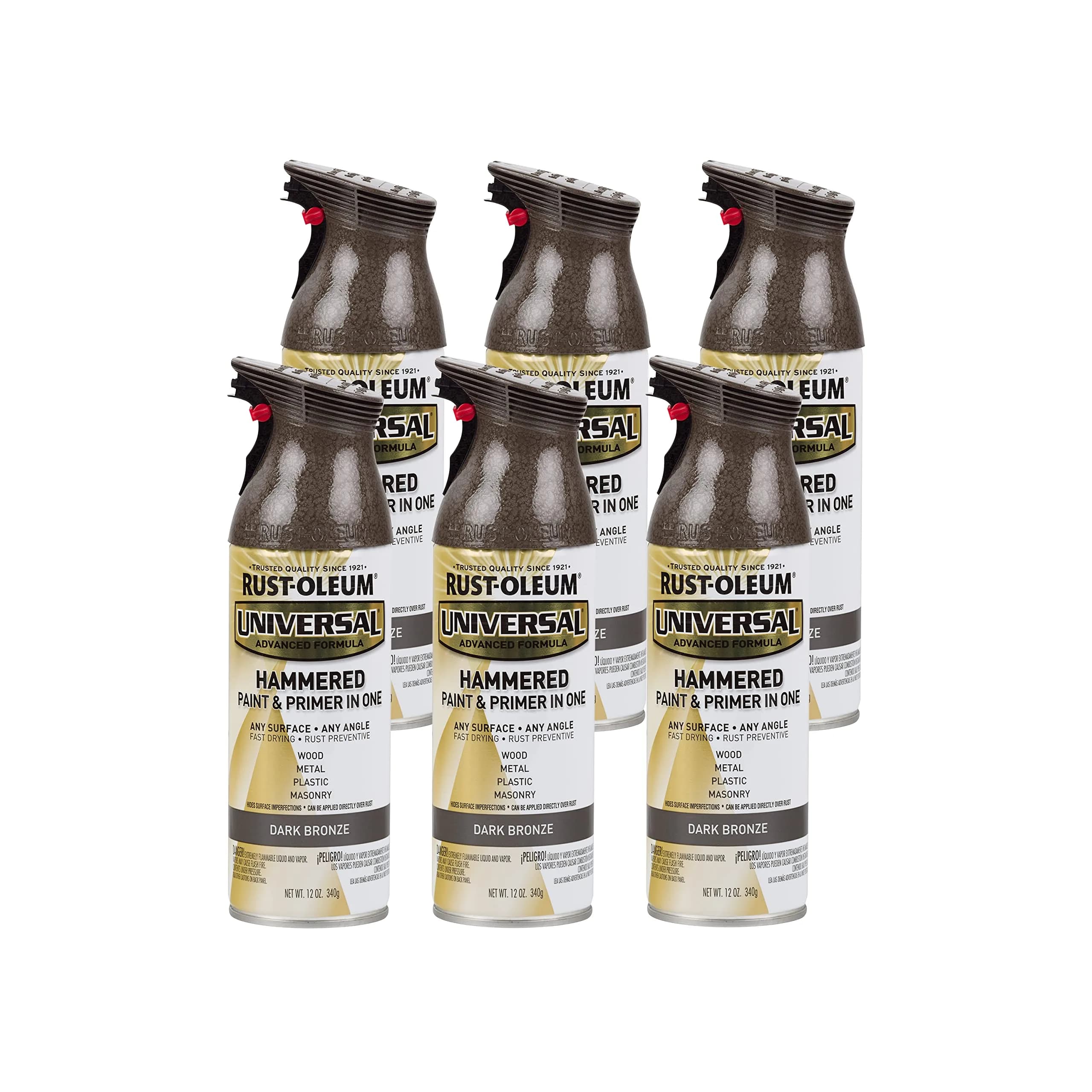 Rust-Oleum Universal All Surface Dark Bronze Hammered Spray Paint, 12 oz (Pack of 6) - main product image