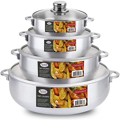 Alpine Cuisine 8-Piece Aluminum Caldero Set with Glass Lids | Versatile Pots for Stews, Rice & Soups in 2, 3.5, 7, 13 Quart Sizes thumbnail 1