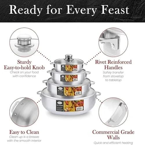 Alpine Cuisine 8-Piece Aluminum Caldero Set with Glass Lids | Versatile Pots for Stews, Rice & Soups in 2, 3.5, 7, 13 Quart Sizes thumbnail 6