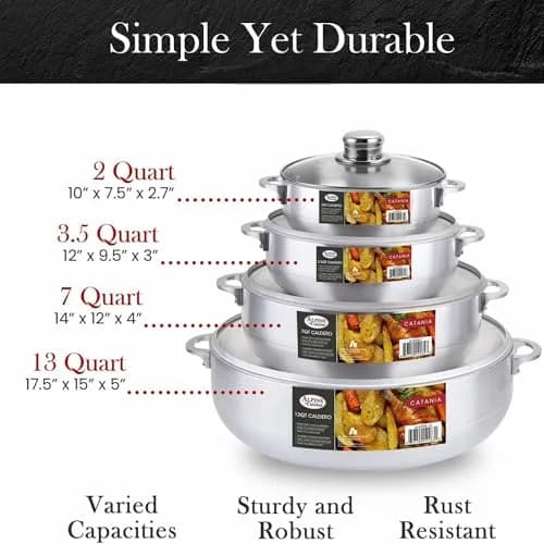 Alpine Cuisine 8-Piece Aluminum Caldero Set with Glass Lids | Versatile Pots for Stews, Rice & Soups in 2, 3.5, 7, 13 Quart Sizes thumbnail 7