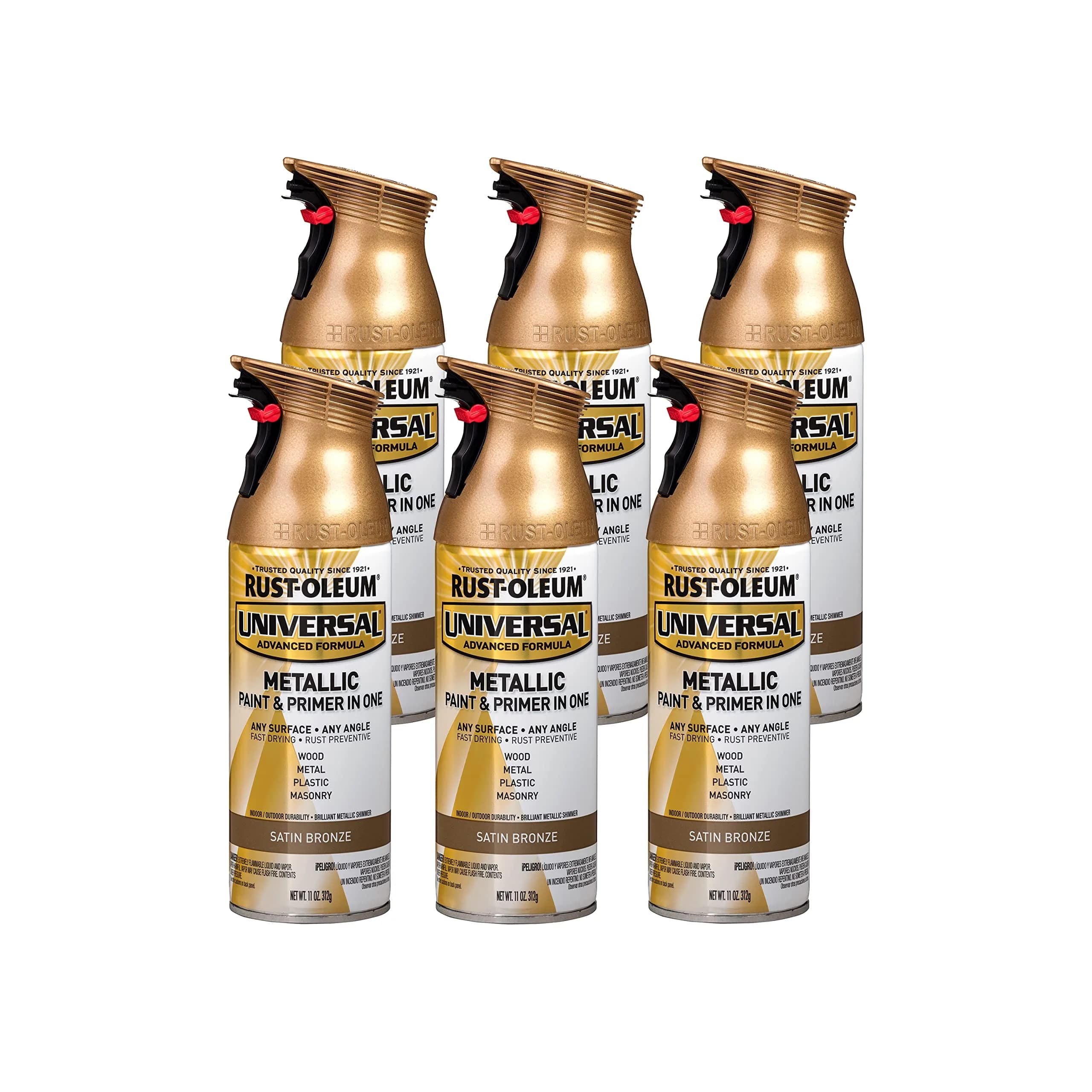 Rust-Oleum Universal All Surface Satin Bronze Metallic Spray Paint, 11 oz (Pack of 6) - main product image