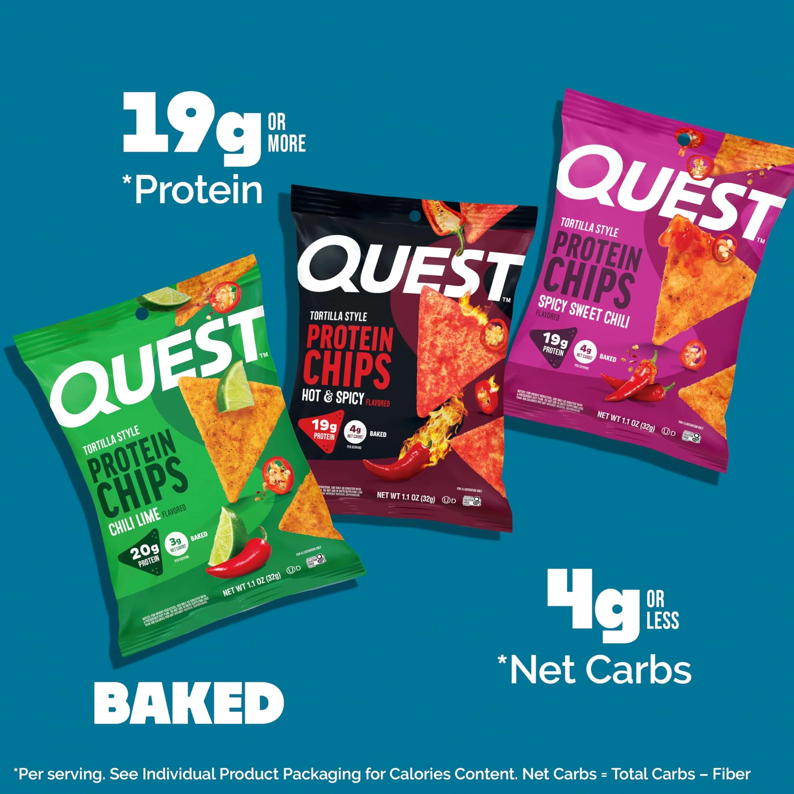Quest Nutrition Tortilla Style Protein Chips Spicy Variety Pack (12 Count, 3 Flavors) | Baked, Low Carb Snack - view 2