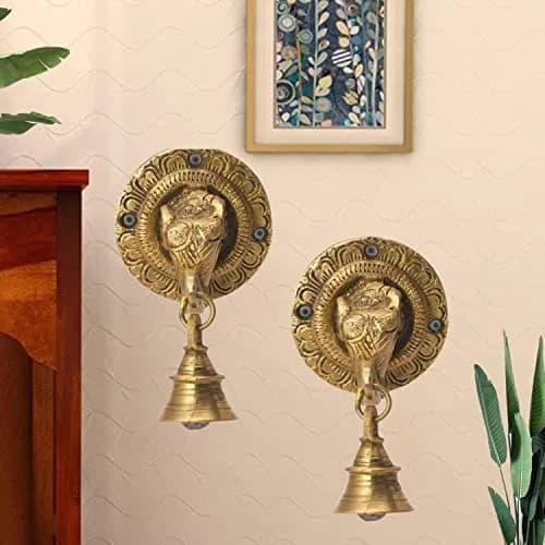 The Advitya Brass Elephant Doorbell - Antique Finish Ganesh Ghanti - Pack of 2 (8.4 cm) thumbnail 1