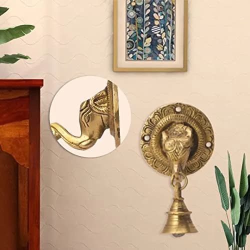The Advitya Brass Elephant Doorbell - Antique Finish Ganesh Ghanti - Pack of 2 (8.4 cm) thumbnail 3