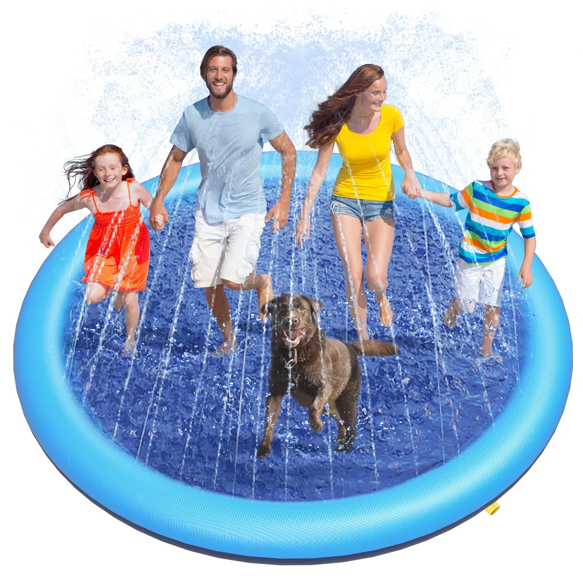 Peteast Dog Pool, Anti-Slip Splash Pad for Dogs, 86 in, Blue | Large, Puncture-Resistant Water Play Mat