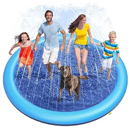 Peteast Dog Pool, Anti-Slip Splash Pad for Dogs, 86 in, Blue | Large, Puncture-Resistant Water Play Mat thumbnail 1