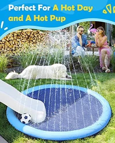 Peteast Dog Pool, Anti-Slip Splash Pad for Dogs, 86 in, Blue | Large, Puncture-Resistant Water Play Mat thumbnail 7
