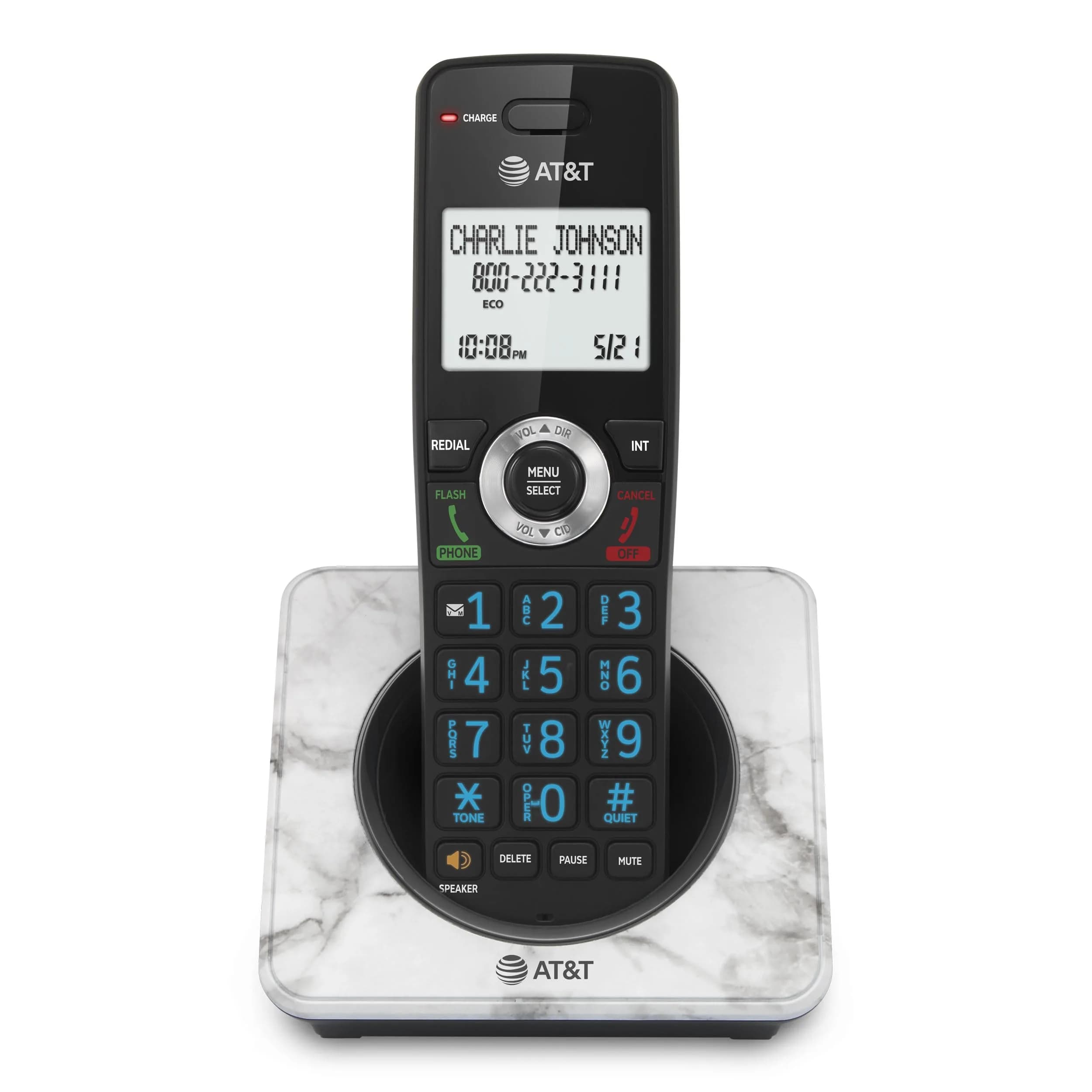 AT&T DECT 6.0 Cordless Phone with Call Block | Marble Finish, 2" Backlit Display, Full-Duplex Speakerphone — Marble