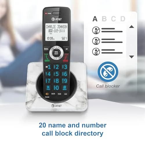 AT&T DECT 6.0 Cordless Phone with Call Block | Marble Finish, 2" Backlit Display, Full-Duplex Speakerphone thumbnail 2