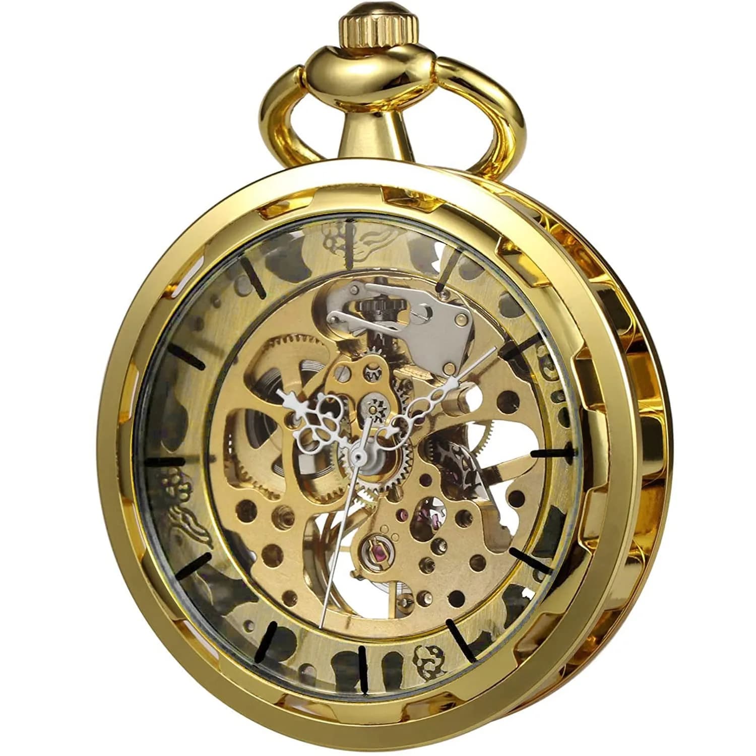 VIGOROSO All Gold Vintage Mechanical Pocket Watch with Chain | 4.3 cm Case | Roman Numeral Dial - main product image