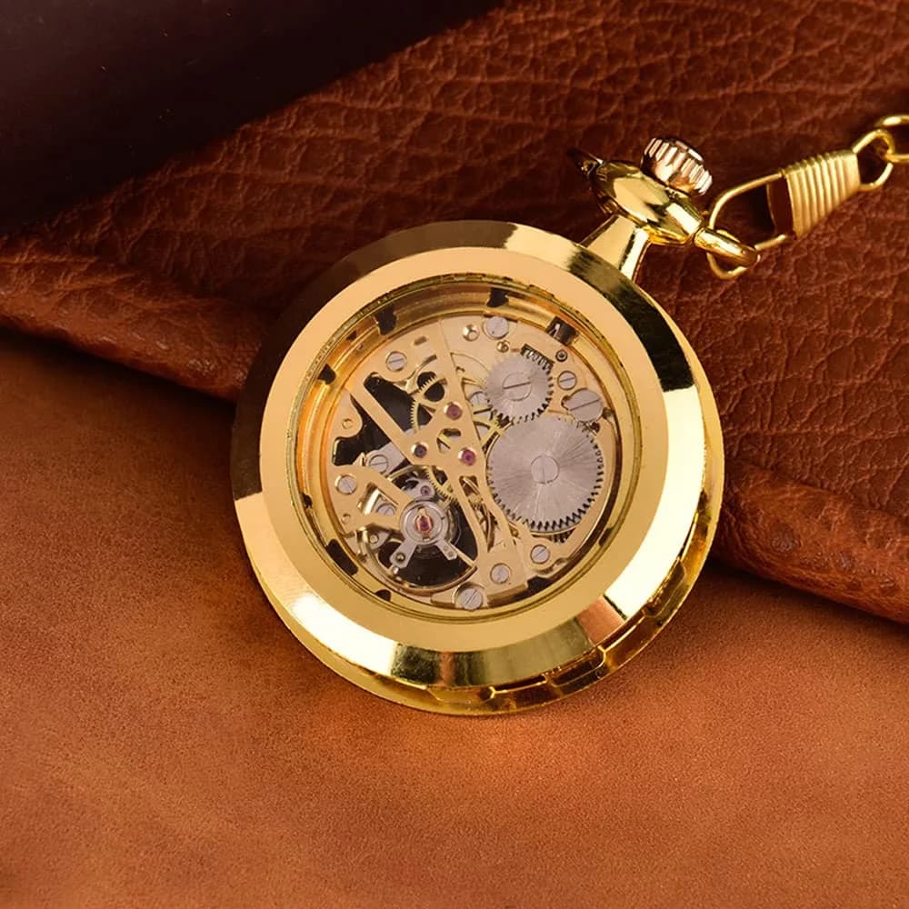 VIGOROSO Men’s Skeleton Pocket Watch with Chain | Hand Wind Mechanical Watch for Men, Gift thumbnail 5