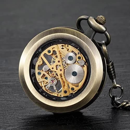 VIGOROSO Pocket Watch for Men with Chain Skeleton 1.75in | Hand Wind Mechanical Watch thumbnail 5