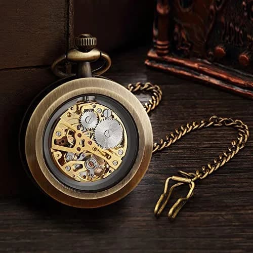 VIGOROSO Pocket Watch for Men with Chain Skeleton 1.75in | Hand Wind Mechanical Watch thumbnail 3