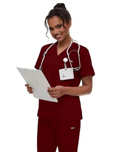 niaahinn Scrub for Women Scrubs Top with Classic V-Neck & Yoga Jogger Pants Medical Nursing Uniform Set (Burgundy, L) thumbnail 6