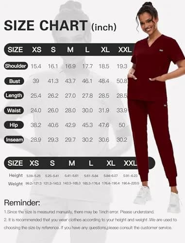 niaahinn Scrub for Women Scrubs Top with Classic V-Neck & Yoga Jogger Pants Medical Nursing Uniform Set (Burgundy, L) thumbnail 7
