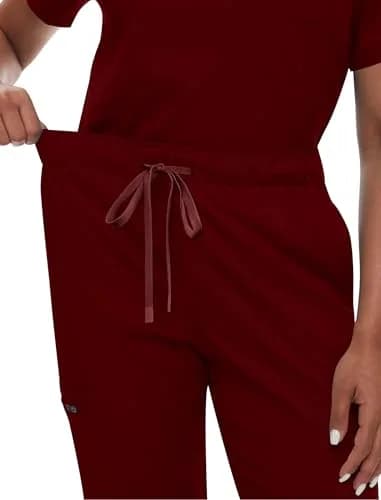 niaahinn Scrub for Women Scrubs Top with Classic V-Neck & Yoga Jogger Pants Medical Nursing Uniform Set (Burgundy, L) thumbnail 3