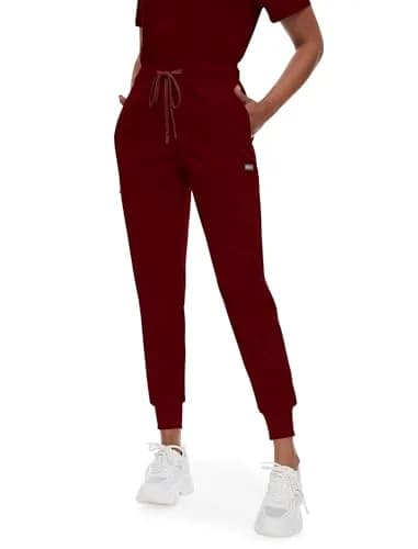 niaahinn Scrub for Women Scrubs Top with Classic V-Neck & Yoga Jogger Pants Medical Nursing Uniform Set (Burgundy, L) thumbnail 4